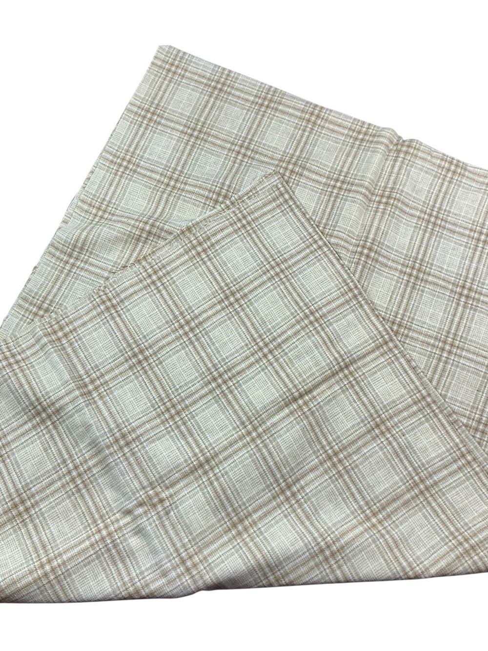 vintage plaid cream and tan lightweight wool fabric 58 x 84”